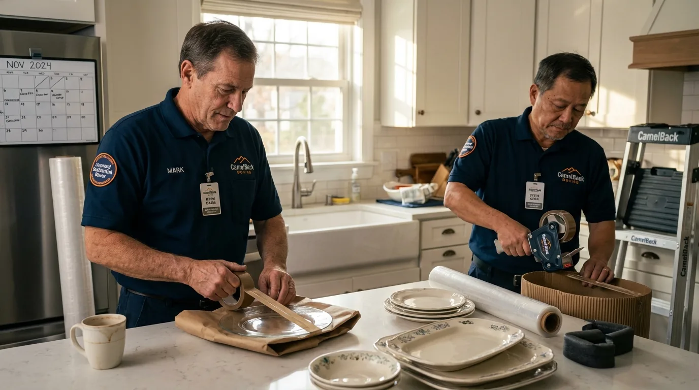Professional crew packing kitchen dishware in Santa Claus, IN